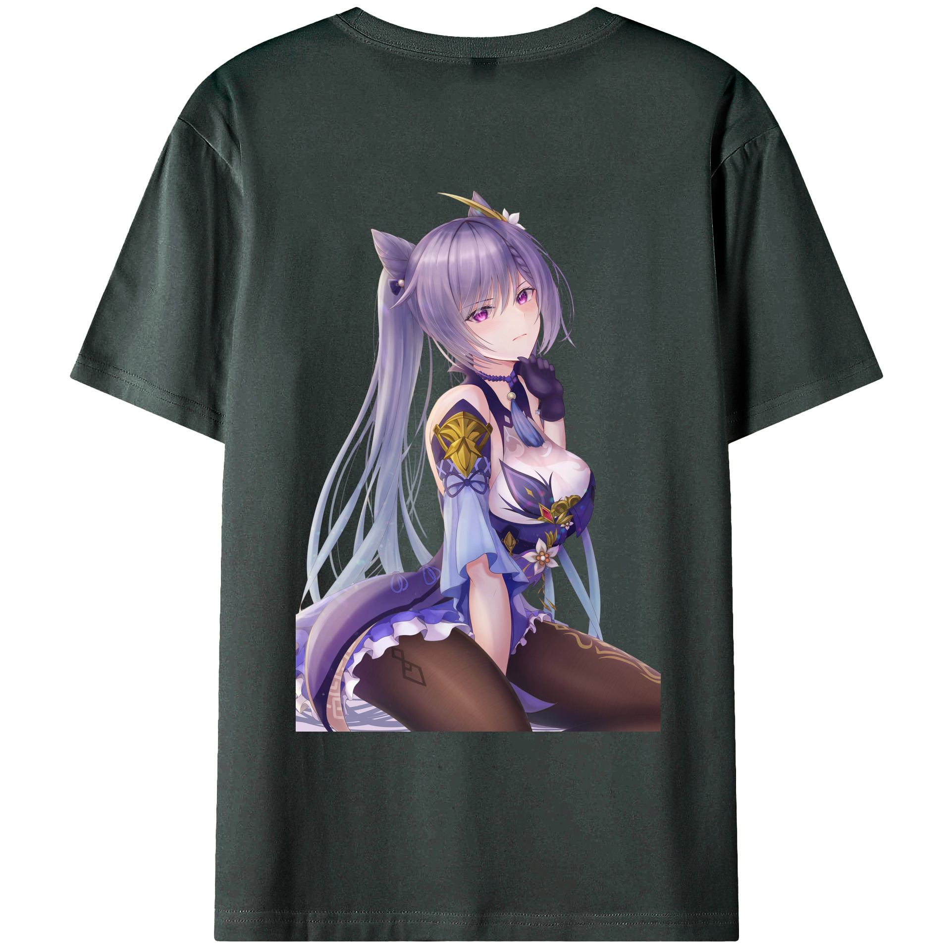 げんし神 刻晴 こくせい genshin Kokusei 綿100％ メンズ半袖Tシャツ（バックプリント） 通気性